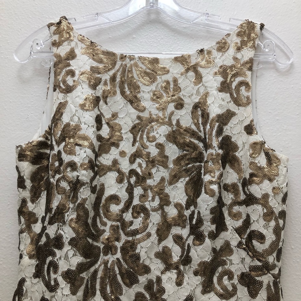 Lauren Ralph Lauren Sequin Sleeveless Evening Dress Women's Size 8 Gold/Cream - Picture 3 of 11